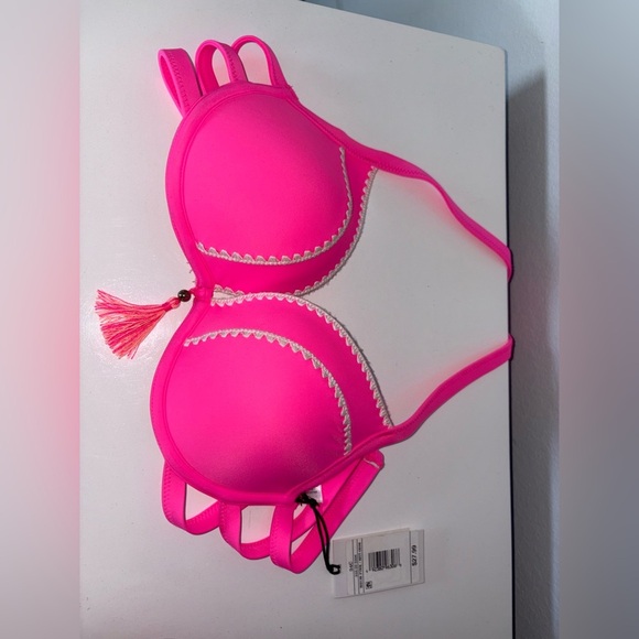 NWT Neon Underwire Tassel Halter Bikini Top - Picture 7 of 7